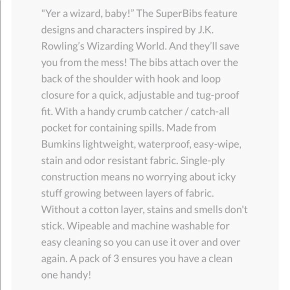 New 6-24m Harry Potter Gryffindor Bumkins waterproof bibs. 3 pack. BNWT. - Picture 4 of 9